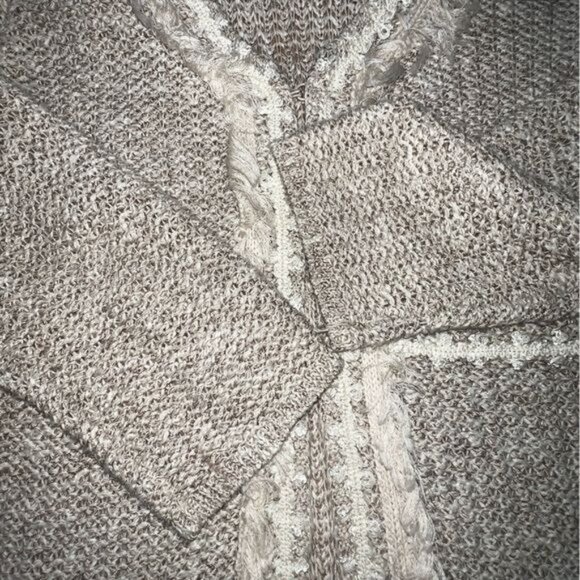 Nic & Zoe Open Knit Beige Cardigan With Fringe Trim 3/4 Sleeves Women's Size S - Picture 5 of 11